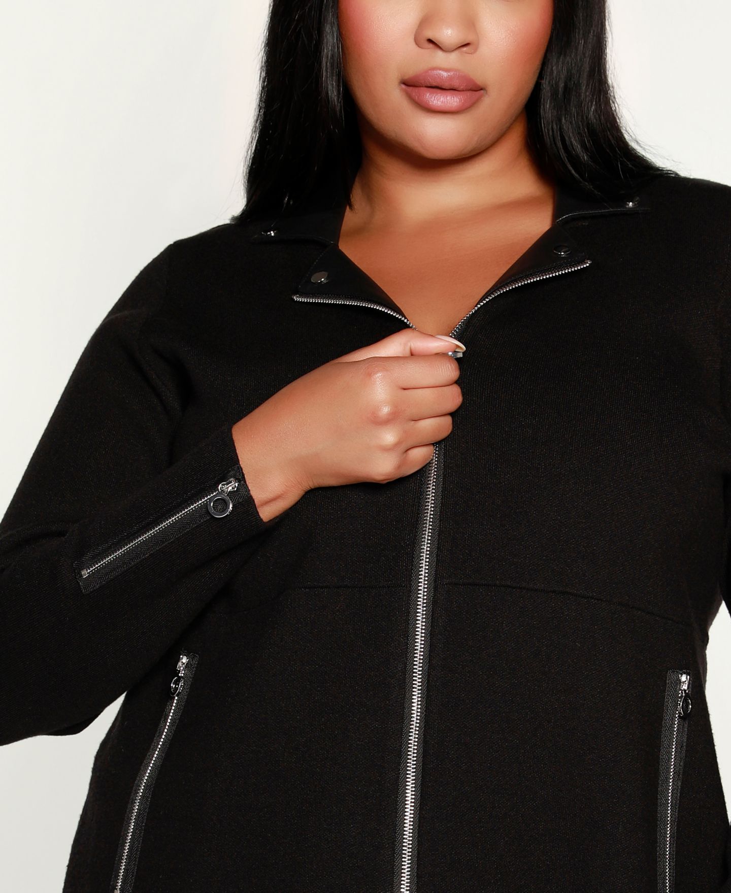 Женская куртка Belldini Plus Size Black Label Collared Sweater Jacket, цвет: Чёрный — фото 3