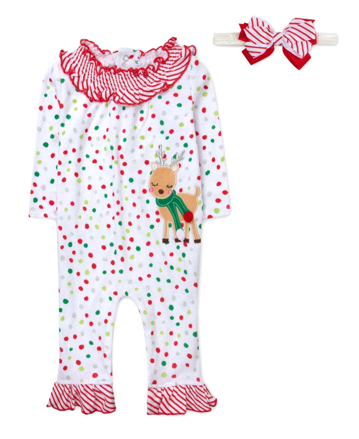 Baby Essentials Baby Girls Reindeer Coverall And Headband, 2 Piece Set In White