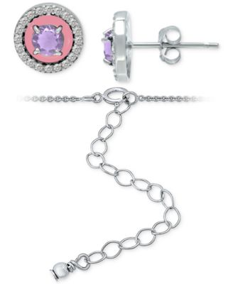2-Pc. Set Blue Topaz, Cubic Zirconia & Enamel Pendant Necklace & Matching Stud Earrings, Created for Macy's