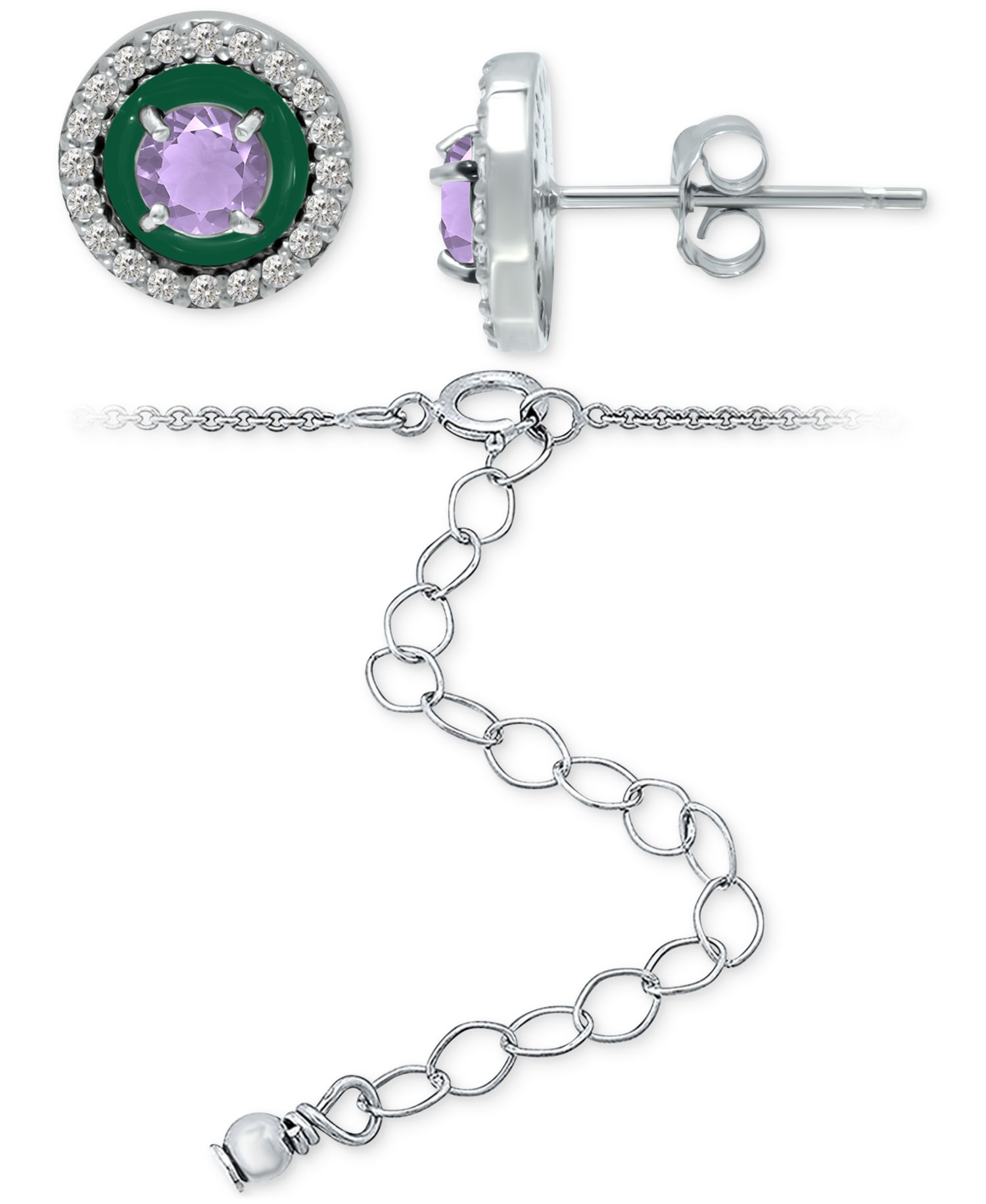 2-Pc. Set Blue Topaz, Cubic Zirconia & Enamel Pendant Necklace & Matching Stud Earrings