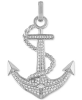 Esquire Men's Jewelry Cubic Zirconia Anchor Pendant in Sterling Silver, Created for Macy's - Silver