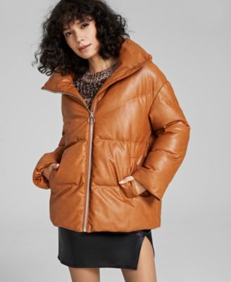 Avec Les Filles - Women's Faux-Leather Puffer Coat