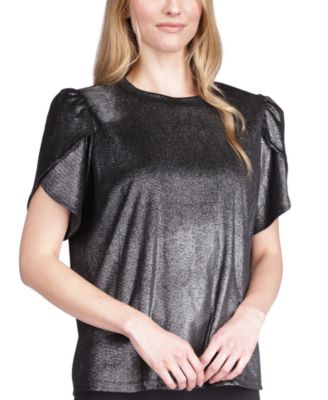 Michael Kors - Petite Foiled Velvet Tulip Sleeve Top