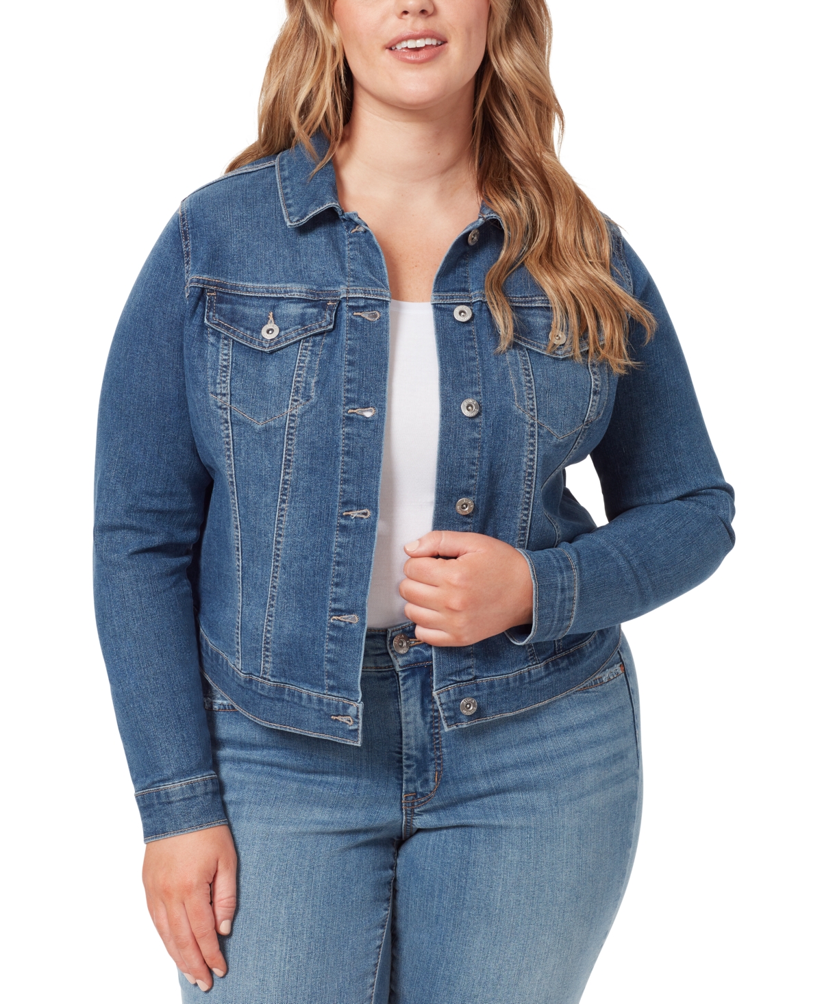 Jessica Simpson Trendy Plus Size Pixie Long Sleeve Denim Jacket In Mercer