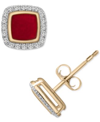 Diamond Black Enamel Square Halo Stud Earrings (1/6 ct. t.w.) in 10k Gold (Also in Red Enamel), Created for Macy's