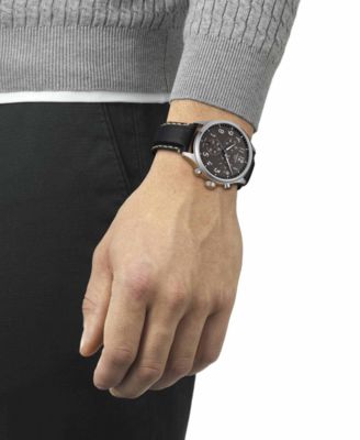 Men's Swiss Chronograph XL Anthracite Leather Strap Watch 45mm