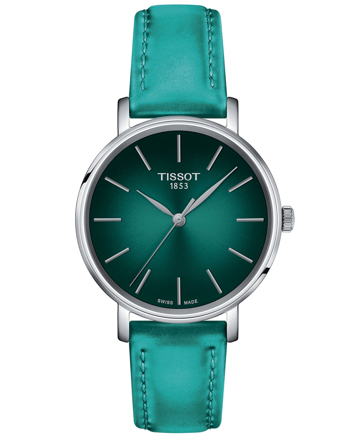 Shop Tissot Women's Swiss Everytime Green Faux Leather Strap Watch 34mm