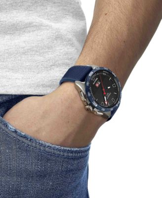 Men's Swiss T-Touch Connect Solar Blue Textile & Leather Strap Smart Watch 48mm
