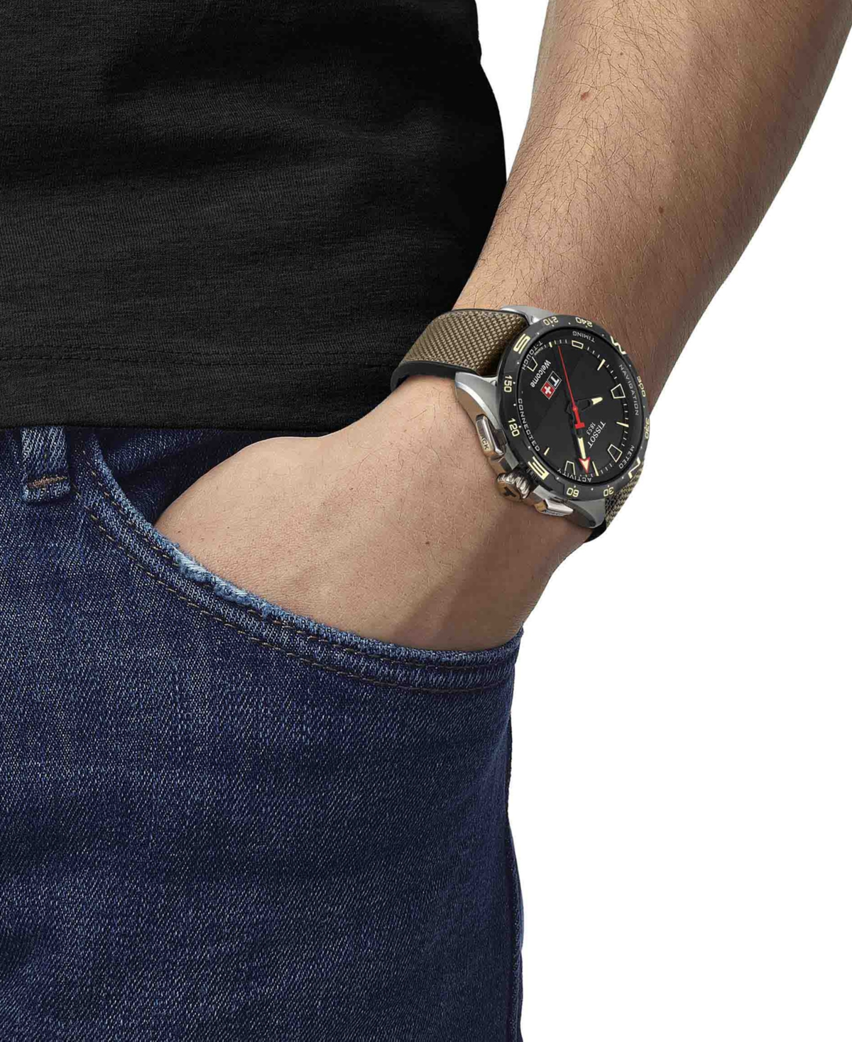 Shop Tissot Men's Swiss T-touch Connect Solar Beige Textile & Leather Strap Smart Watch 48mm