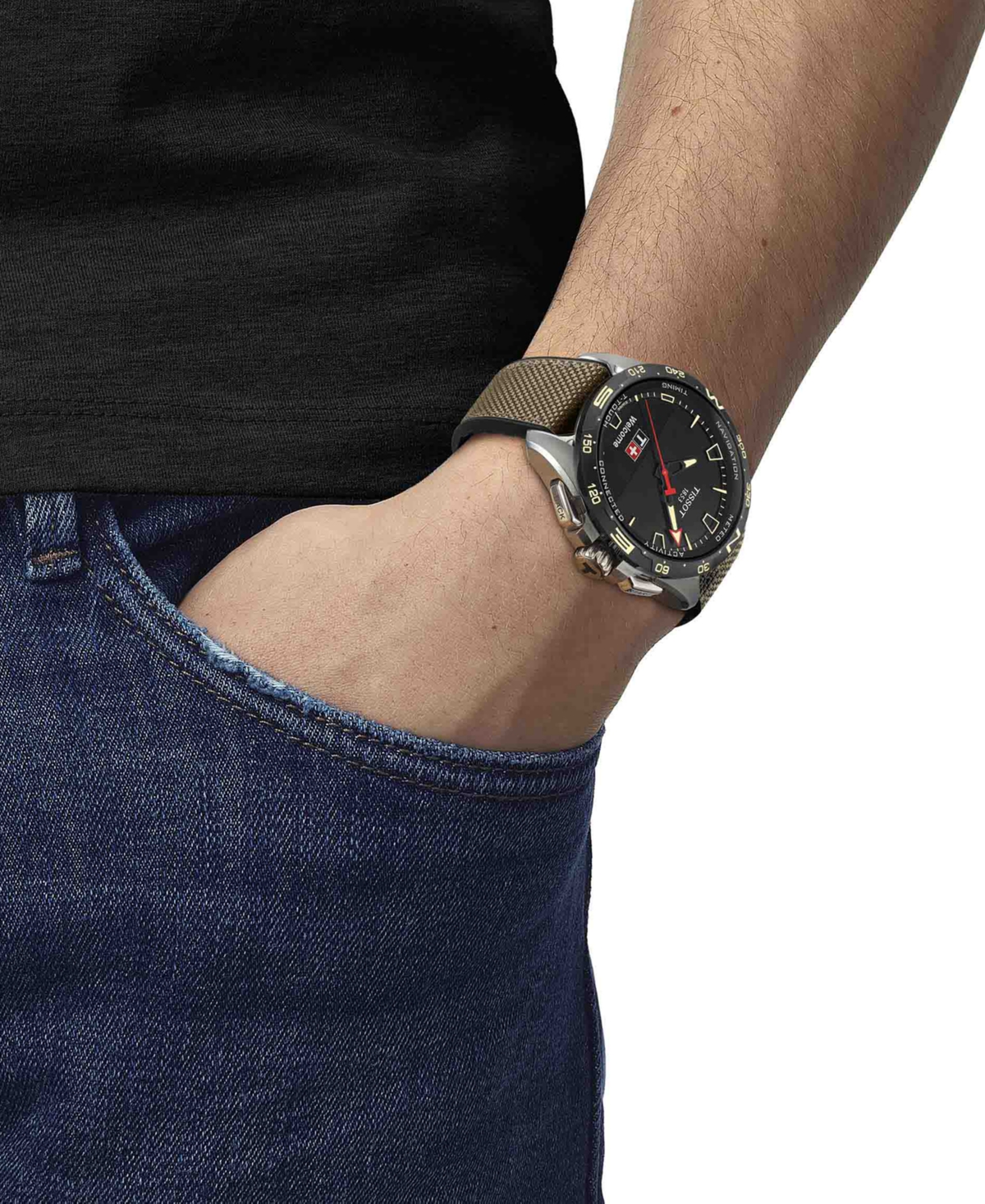 Tissot Men's Swiss T-touch Connect Solar Beige Textile & Leather Strap Smart Watch 48mm In Beige