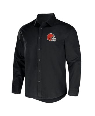 Men's NFL x Darius Rucker Collection by Black Cleveland Browns Convertible Twill Long Sleeve Button-Up Shirt