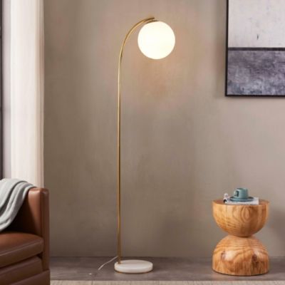 Luna Drop 75" LED Contemporary Floor Lamp with Marble Base Frosted Glass Globe