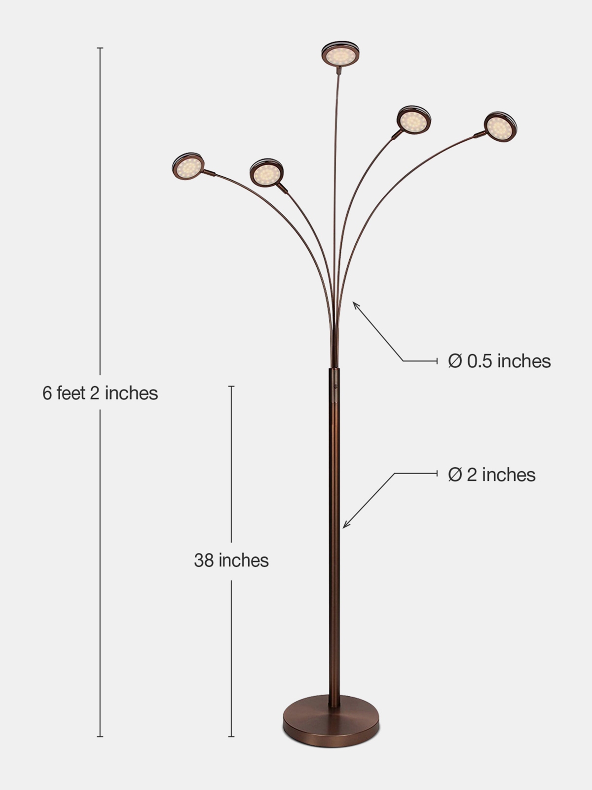 Orion 74" Led Tree Arc Floor Lamp with 5 Adjustable Arms