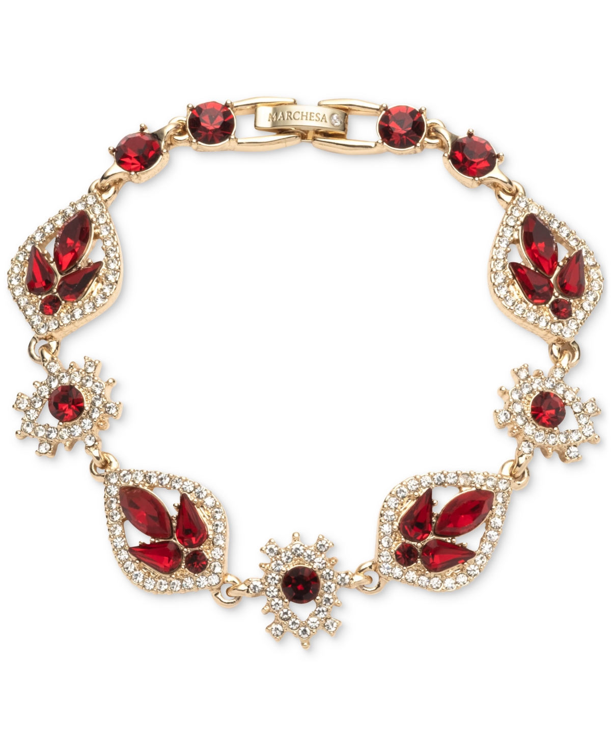 Marchesa Gold-tone Mixed Crystal Cluster Flex Bracelet In Red