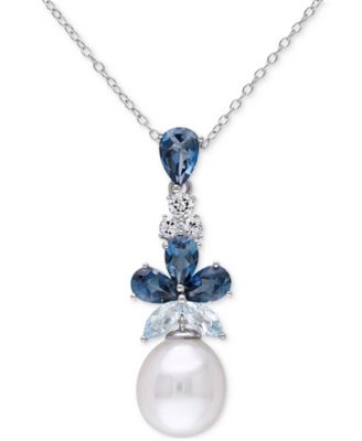Macy's - Cultured Freshwater Pearl (9-1/2 - 10mm) & Multi-Topaz (3-1/5 ct. t.w.) 18" Pendant Necklace in Sterling Silver