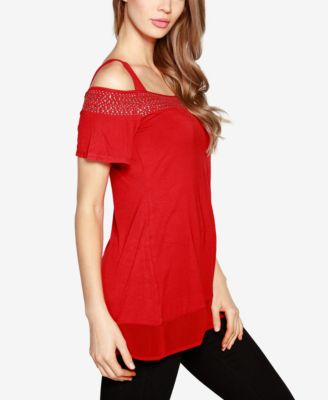 Women's Embellished Cold-Shoulder Top