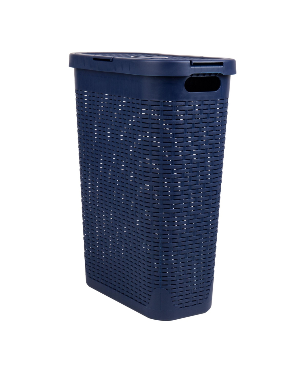 Mind Reader Basket Collection, Slim Laundry Hamper, 40 Liter 15kg/33lbs Capacity, Attached Hinged Lid In Navy