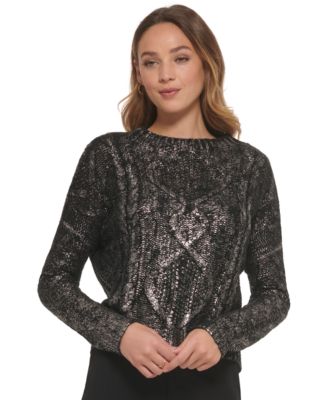 DKNY - Women's Cable-Knit Metallic Pullover Sweater