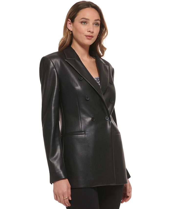 DKNY Women's FauxLeather DoubleBreasted Blazer Macy's