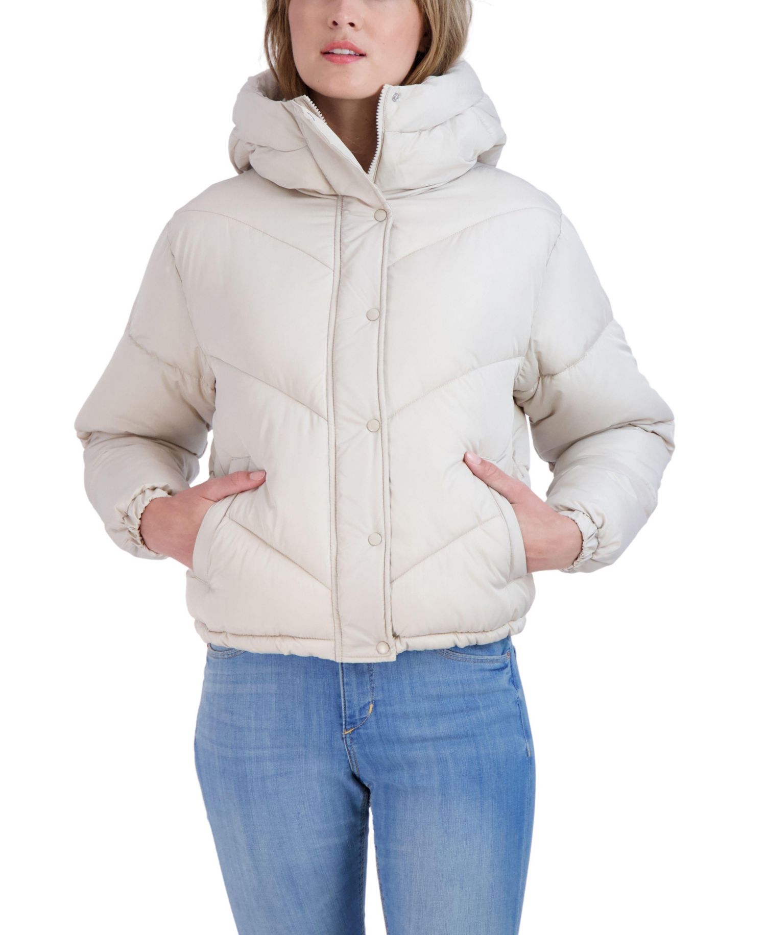 Women's Juniors' Short Hooded Puffer Jacket