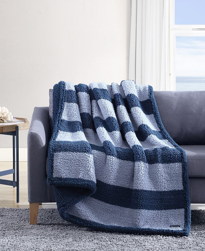 Nautica Lawndale Sherpa - Reversible Throw Blanket, Blue