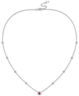 Macy's - Amethyst (1/5 ct. t.w.) & Diamond (1/10 ct. t.w.) Halo Collar Necklace in Sterling Silver, 17" + 1" extender, (Also in Blue Topaz, Citrine, Peridot, Garnet, Emerald, & Ruby)