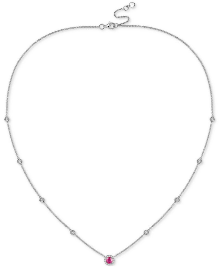 Amethyst (1/5 ct. t.w.) & Diamond (1/10 ct. t.w.) Halo Collar Necklace in