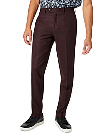 Men's Slim-Fit Red Plaid Wool Suit Pants