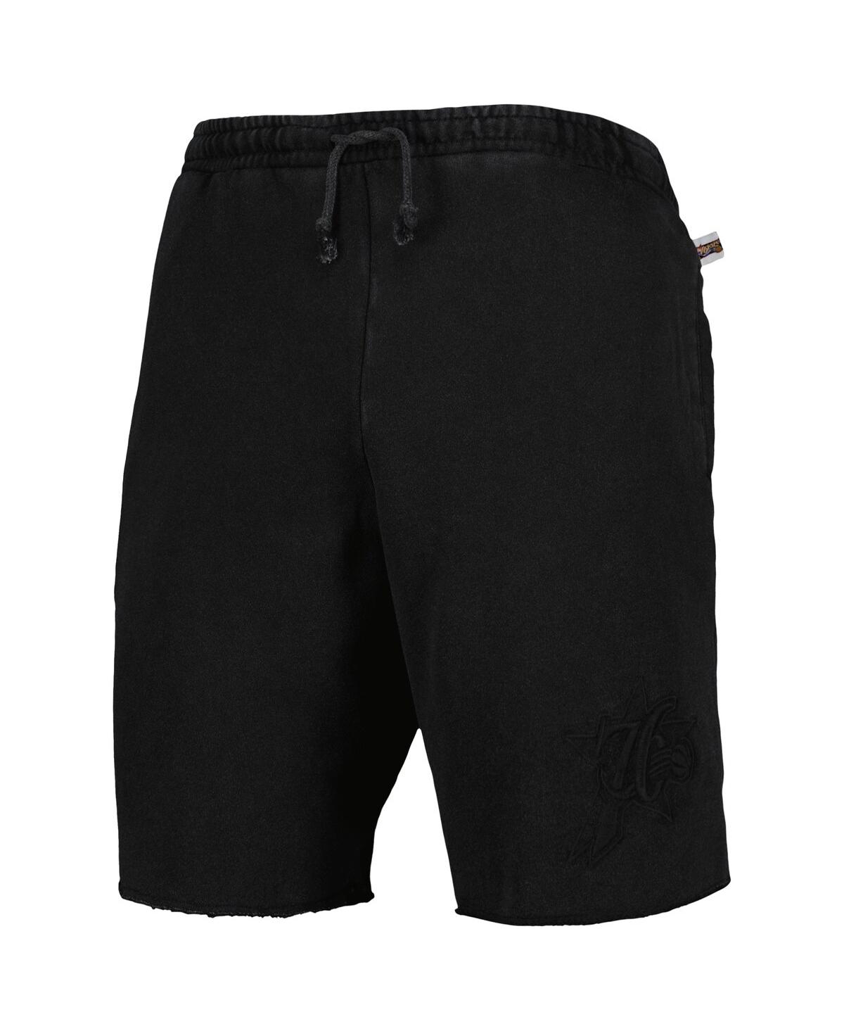 Shop Mitchell & Ness Men's  Black Philadelphia 76ers French Terry Tonal Fleece Shorts