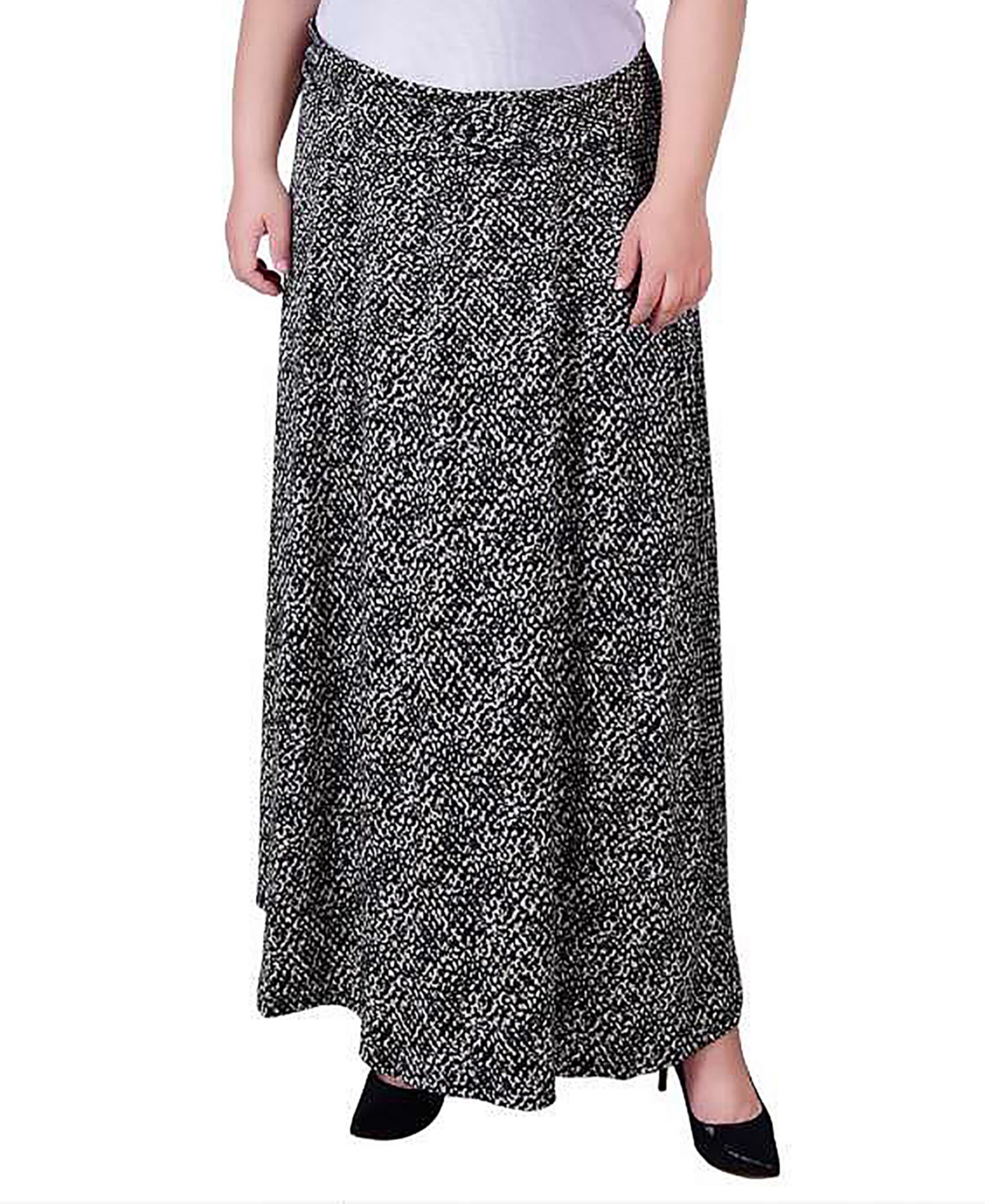 Ny Collection Plus Size Maxi A-line Skirt With Front Faux Belt In Jet Mixedshade