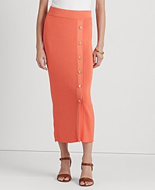 Women's Button-Front Rib-Knit Midi Skirt