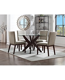 Amy 5-Pc. Dining Set, (Round Glass Table & 4 Side Chairs in beige)