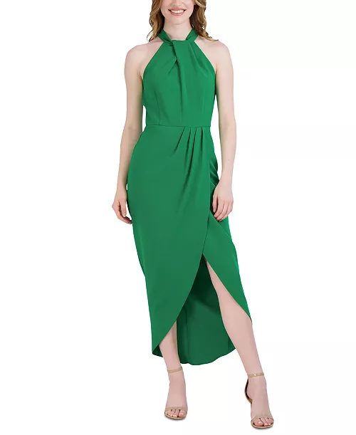 knot-neck tulip-hem midi dress