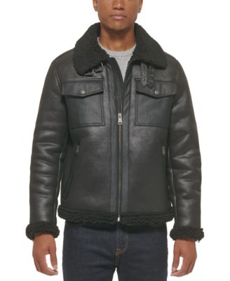 Men s Faux Leather Shortie Rancher Jacket with Fleece Accents