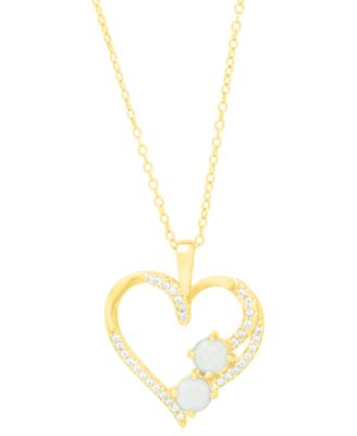 Macy's - Lab-grown Opal (1/4 ct. t.w.) & Lab-grown White Sapphire (1/3 ct. t.w.) Open Heart 18" Pendant Necklace in 14k Gold-Plated Sterling Silver