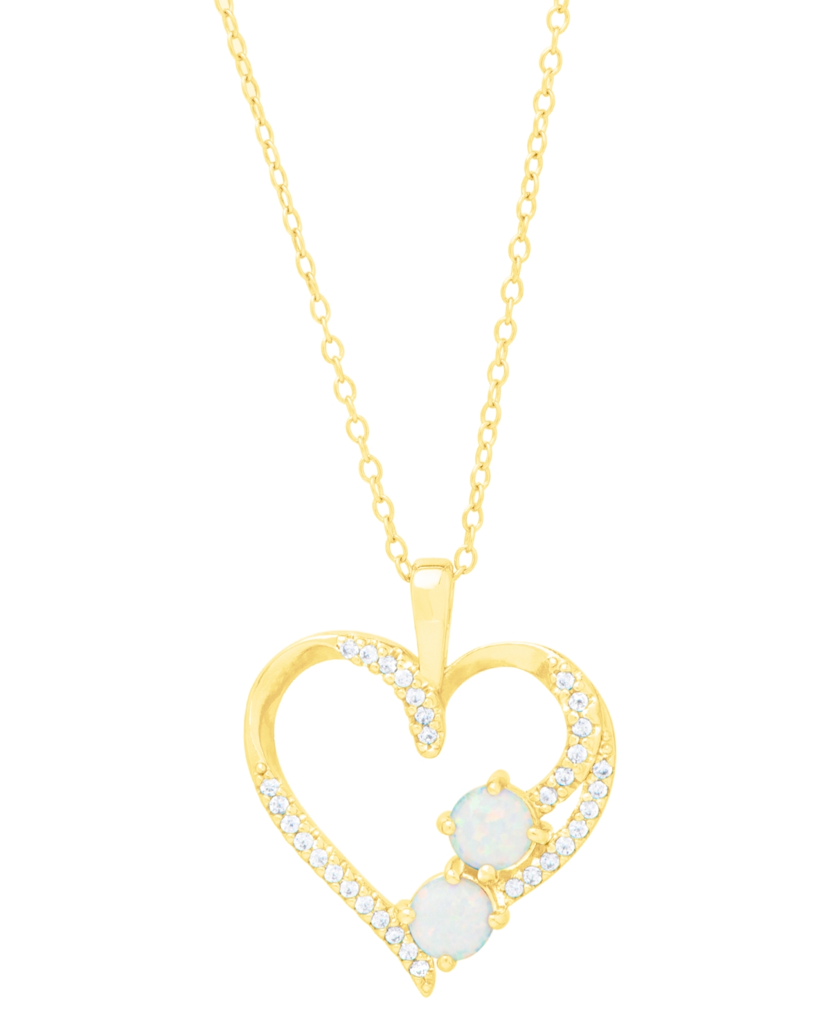 Macy's Lab-grown Opal (1/4 Ct. T.w.) & Lab-grown White Sapphire (1/3 Ct. T.w.) Open Heart 18" Pendant Neckl In Gold Over Silver