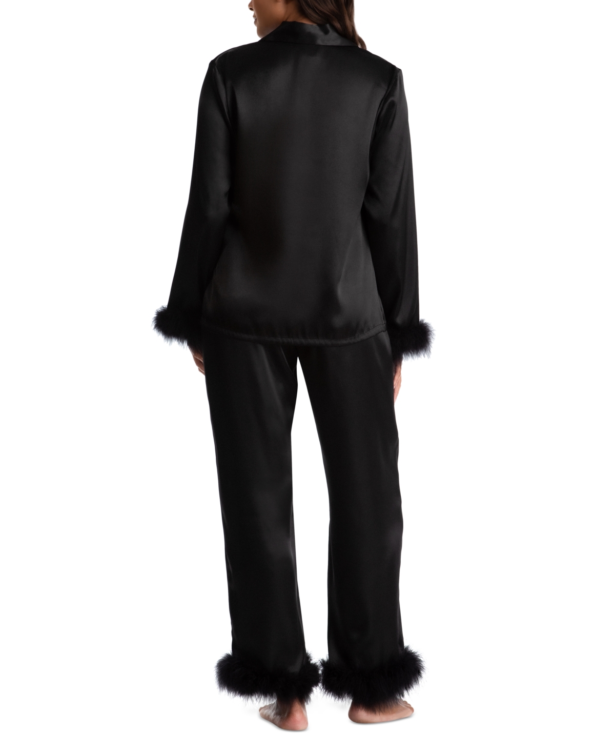 Linea Donatella Women's Marabou Feather Satin Pajama Set