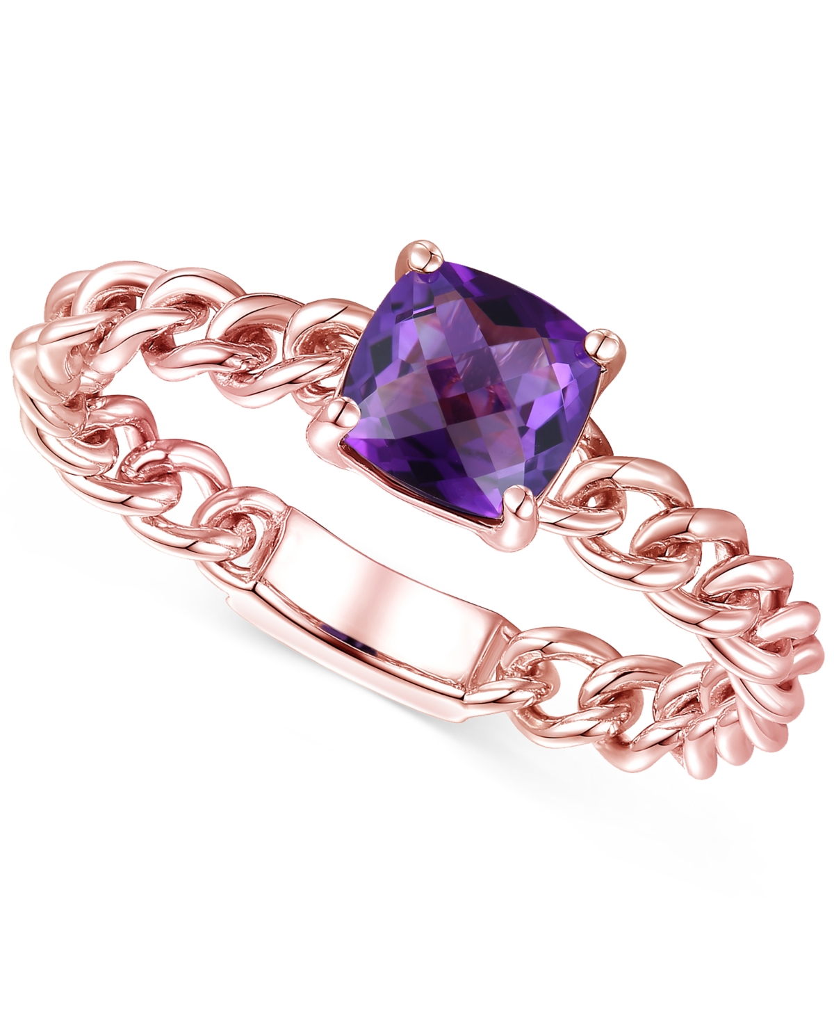 Macy's Amethyst Solitaire Chain Link Ring (7/8 Ct. T.w.) In 14k Rose Gold-plated Sterling Silver (also In B