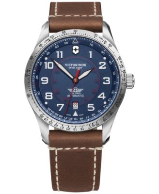Victorinox - Men's Automatic Airboss Brown Leather Strap Watch 42mm