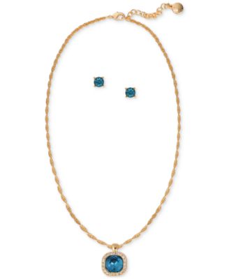 Charter Club - Gold-Tone Pav&eacute; & Color Stone Pendant Necklace & Stud Earrings Set