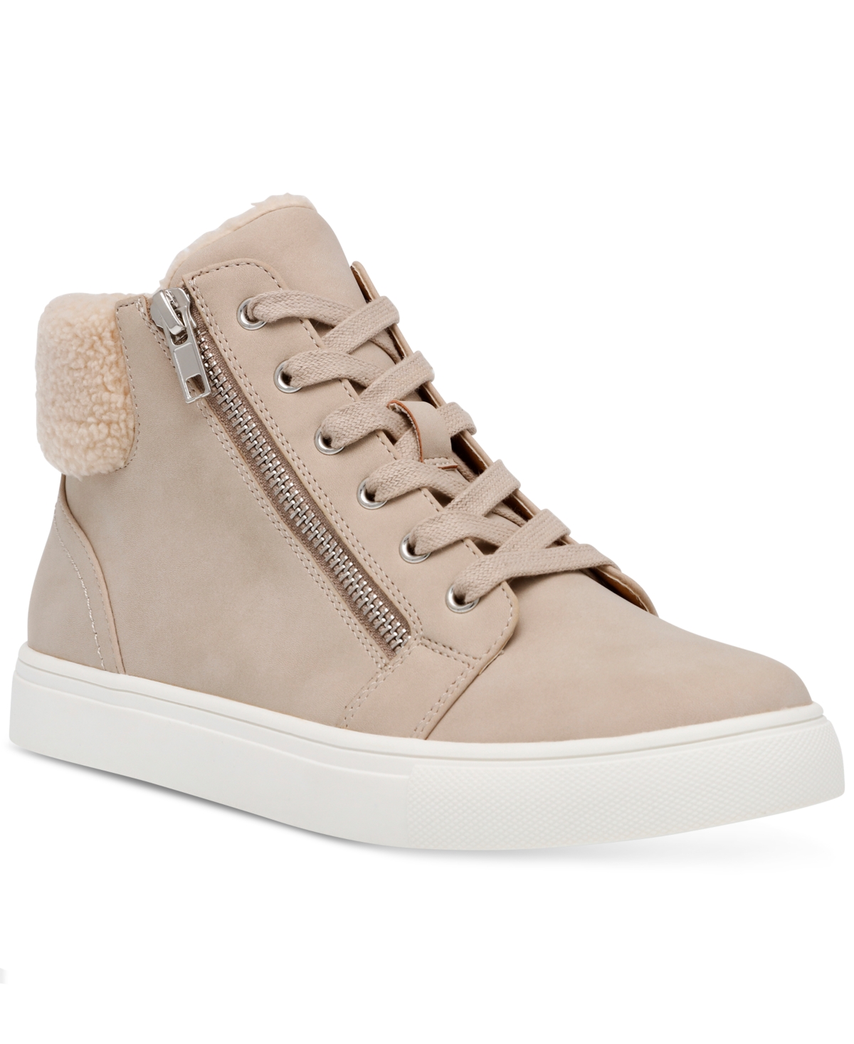 Dv Dolce Vita Anjel Faux-fur Lace-up Sneakers In Dune