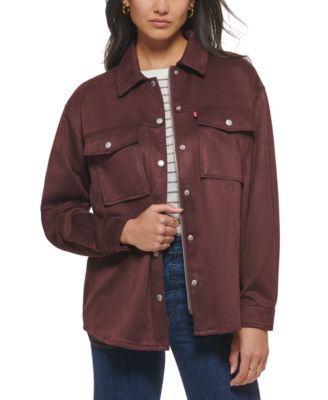 Women's Faux Suede Shacket Jacket - Retro Lapel Collar, Mid-Length, Oversized Fit