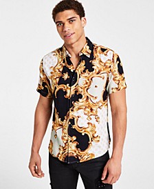 Men's Gold & Black Short-Sleeve Peony Print Shirt