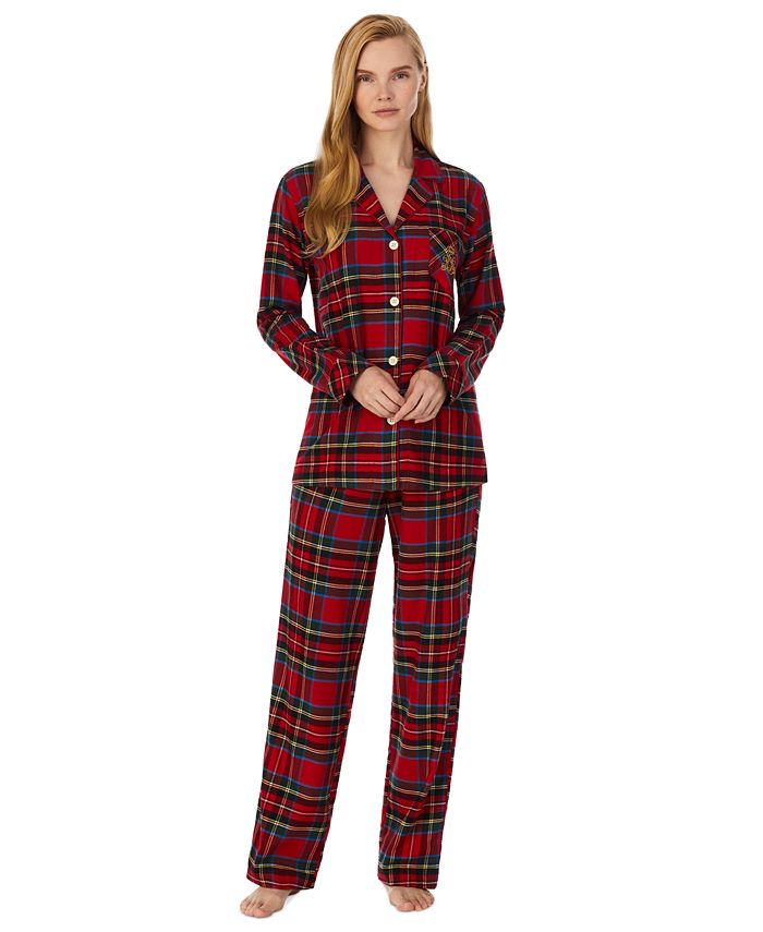 Lauren Ralph Lauren Women's Plaid Notched-Collar Pajamas Set - Macy's