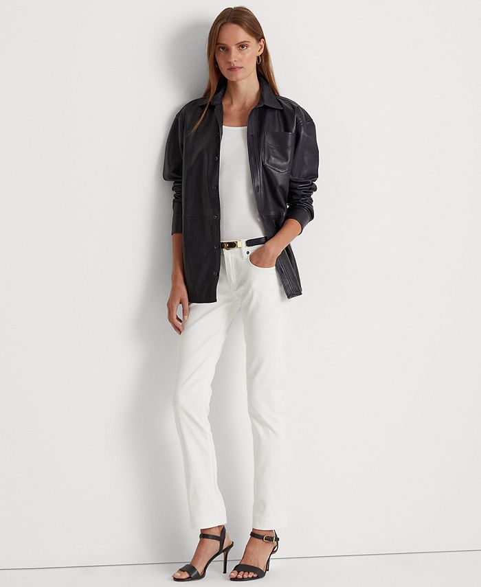 Lauren Ralph Lauren Women's Relaxed Fit Stretch Leather Shirt Macy's