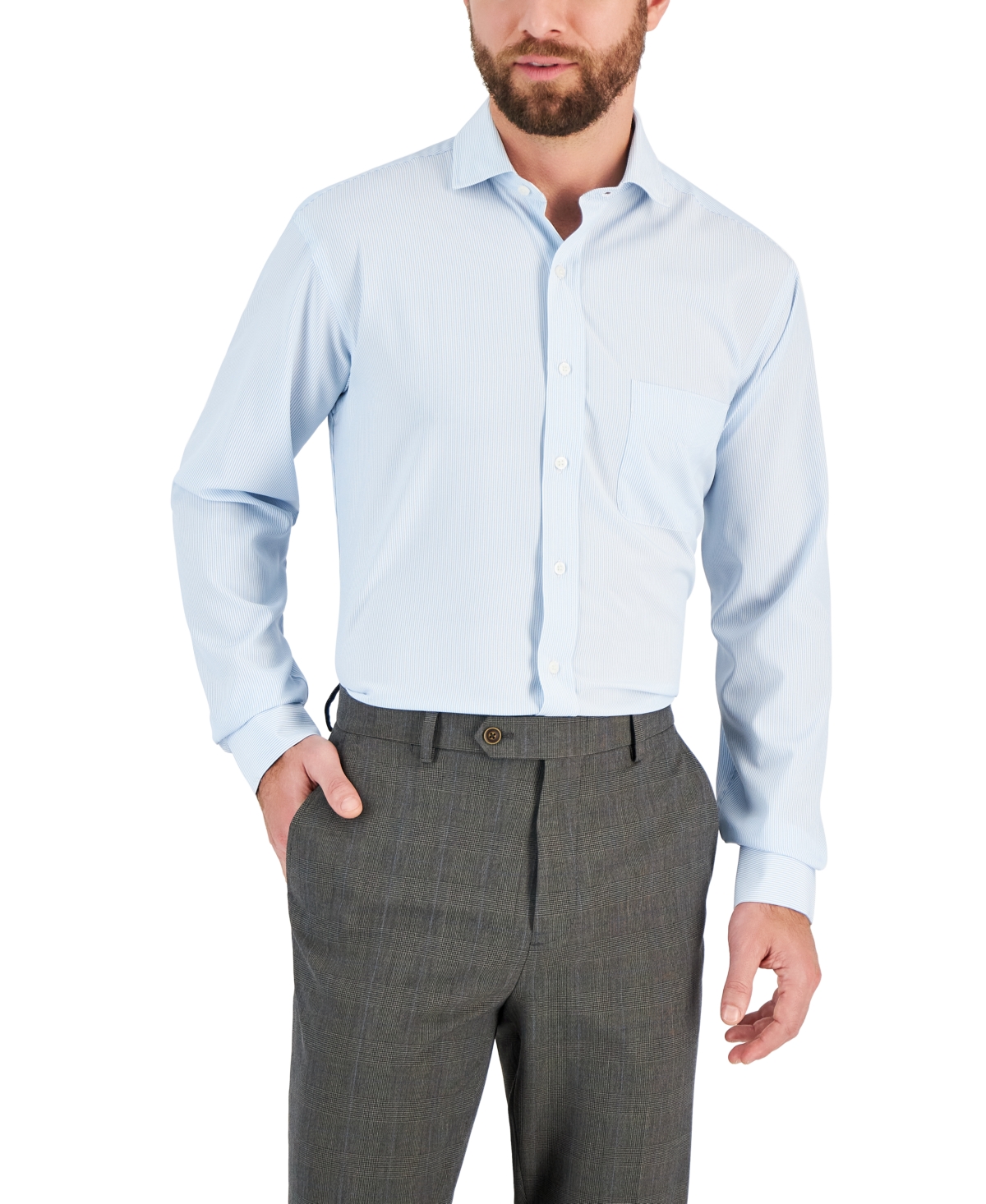 Club Room Men's Regular Fit Traveler Fine Stripe Dress Shirt, Created For Macy's In Lt Blue