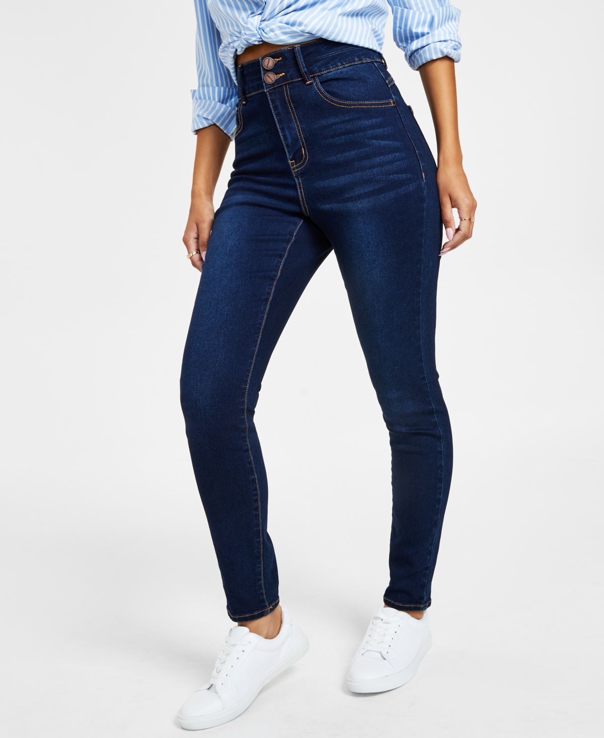 Curvy Double Button High Rise Skinny Jeans - Nuba