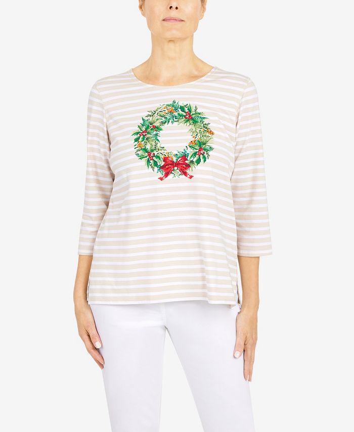 Alfred Dunner Petite Classics Wreath Stripe Top Macy s