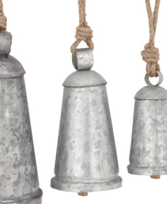 Black Metal Bohemian Decorative Cow Bell with Jute Hanging Rope Set 3 Pieces