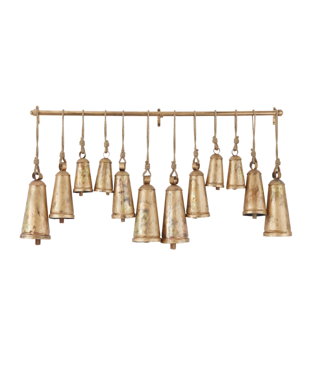 Rosemary Lane Gray Metal Tibetan Inspired Meditation Decorative Cow Bell with Jute Hanging Rope and Rod 48